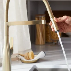 Blanco Rivana Semi-Pro Pull-Down Dual-Spray Kitchen Faucet, Satin Gold, 1.5 GPM, Brass, 442984