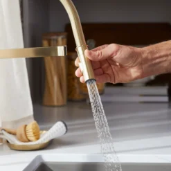 Blanco Rivana Semi-Pro Pull-Down Dual-Spray Kitchen Faucet, Satin Gold, 1.5 GPM, Brass, 442984