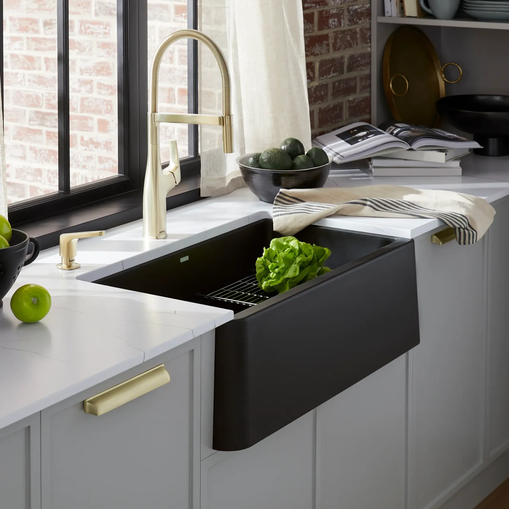 Blanco Rivana Semi-Pro Pull-Down Dual-Spray Kitchen Faucet, Satin Gold, 1.5 GPM, Brass, 442984