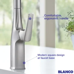 Blanco Rivana Semi-Pro Pull-Down Dual-Spray Kitchen Faucet, Satin Platinum, 1.5 GPM, Brass, 443248