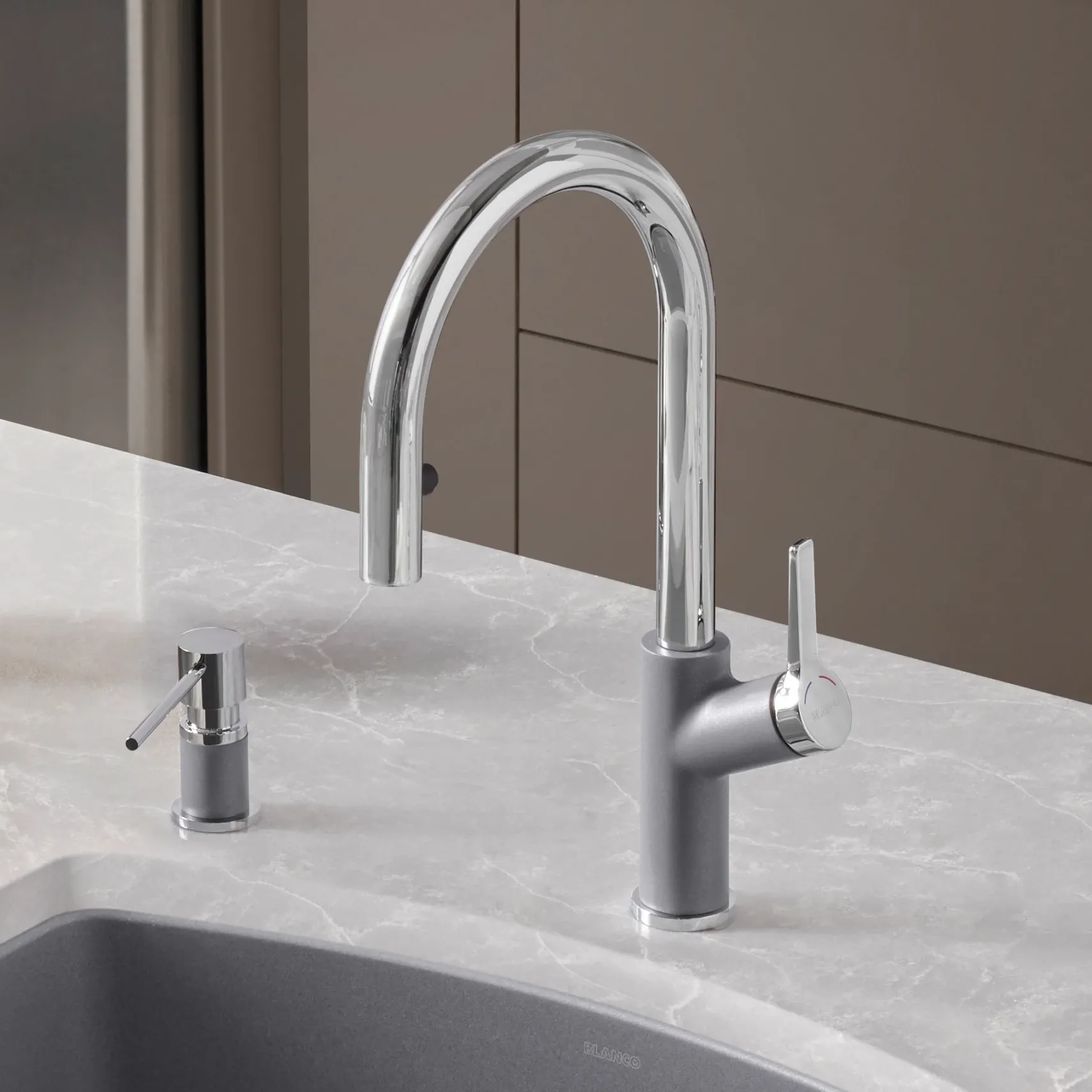 Blanco Urbena 1.5 GPM Brass Kitchen Faucet, Pull-Down, Metallic Gray/Chrome, 526396