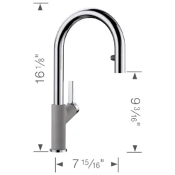 Blanco Urbena 1.5 GPM Brass Kitchen Faucet, Pull-Down, Metallic Gray/Chrome, 526396