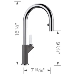 Blanco Urbena 1.5 GPM Brass Kitchen Faucet, Pull-Down, Cinder/Chrome, 526395