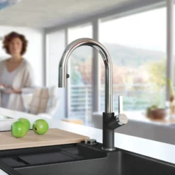 Blanco Urbena 1.5 GPM Brass Kitchen Faucet, Pull-Down, Anthracite/Chrome, 526392