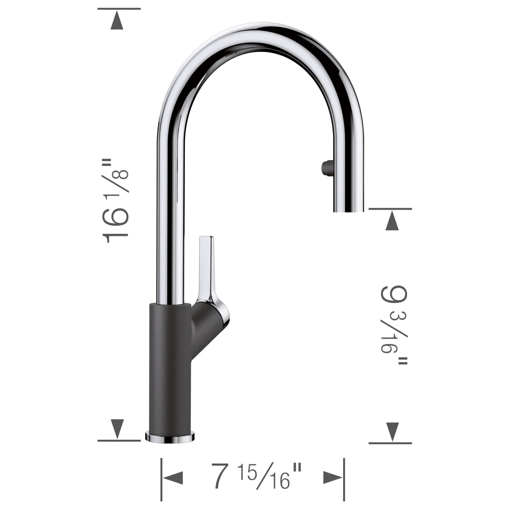 Blanco Urbena 1.5 GPM Brass Kitchen Faucet, Pull-Down, Anthracite/Chrome, 526392