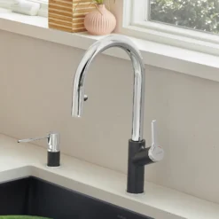 Blanco Urbena 1.5 GPM Brass Kitchen Faucet, Pull-Down, Anthracite/Chrome, 526392