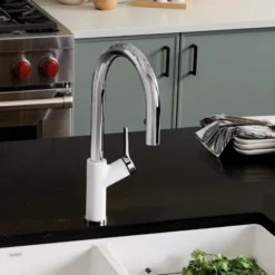 Blanco Urbena 1.5 GPM Brass Kitchen Faucet, Pull-Down, White/Chrome, 526391
