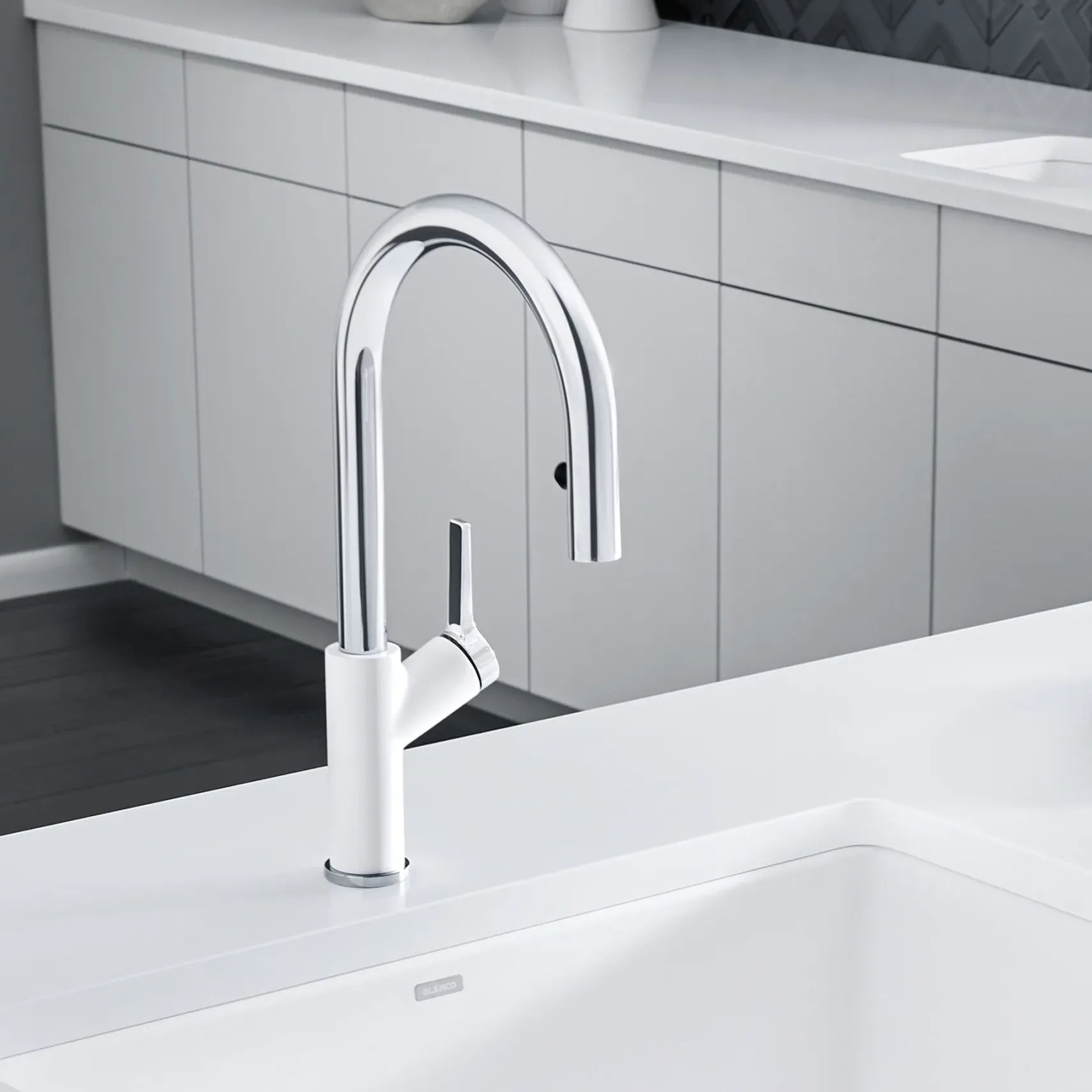 Blanco Urbena 1.5 GPM Brass Kitchen Faucet, Pull-Down, White/Chrome, 526391