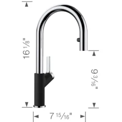 Blanco Urbena 1.5 GPM Brass Kitchen Faucet, Pull-Down, Coal Black/Chrome, 526398