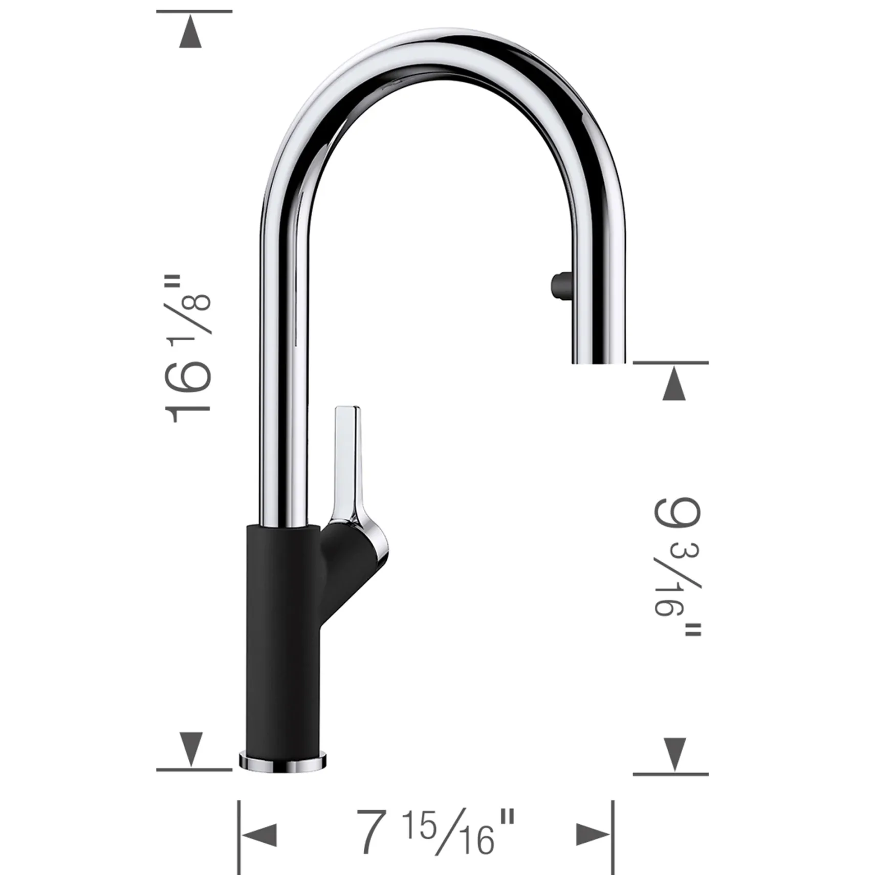 Blanco Urbena 1.5 GPM Brass Kitchen Faucet, Pull-Down, Coal Black/Chrome, 526398