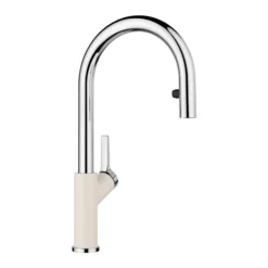 Blanco Urbena Pull-Down Dual-Spray Kitchen Faucet, Chrome/Soft White, 1.5 GPM, Brass, 526932