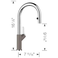 Blanco Urbena Pull-Down Dual-Spray Kitchen Faucet, Chrome/Volcano Gray, 1.5 GPM, Brass, 526933