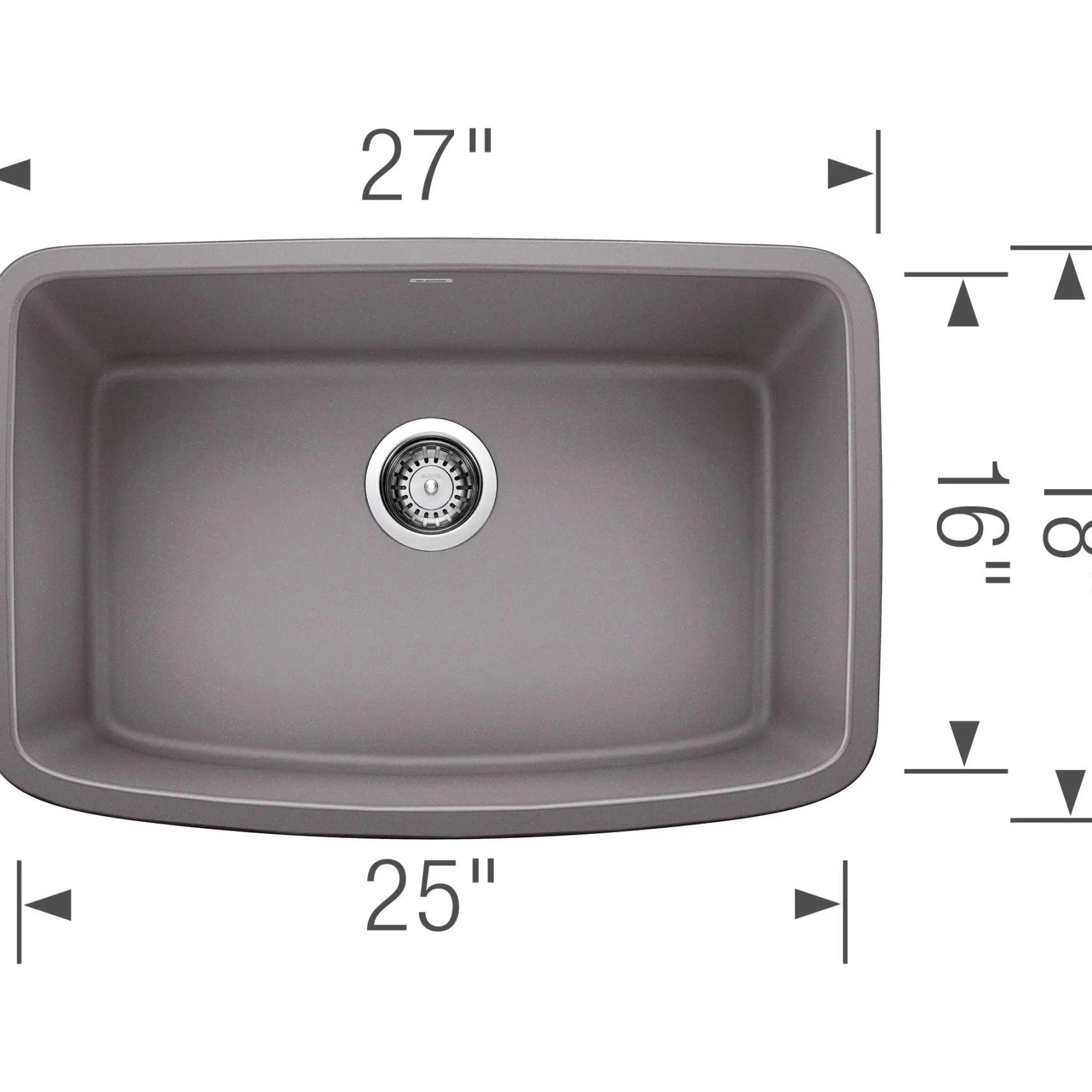 Blanco Valea 27" Undermount Granite Composite Kitchen Sink, Silgranit, Metallic Gray, 442554