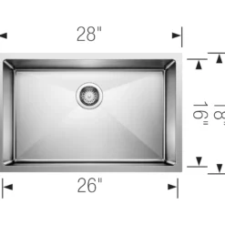 Blanco Cuvee 28" Undermount Stainless Steel Kitchen Sink, Satin Polish, 16 Gauge, No Faucet Hole, 524751