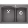 Blanco Diamond 33" Dual Mount Granite Composite Kitchen Sink, Silgranit, 60/40 Double Bowl, Cinder, 441465