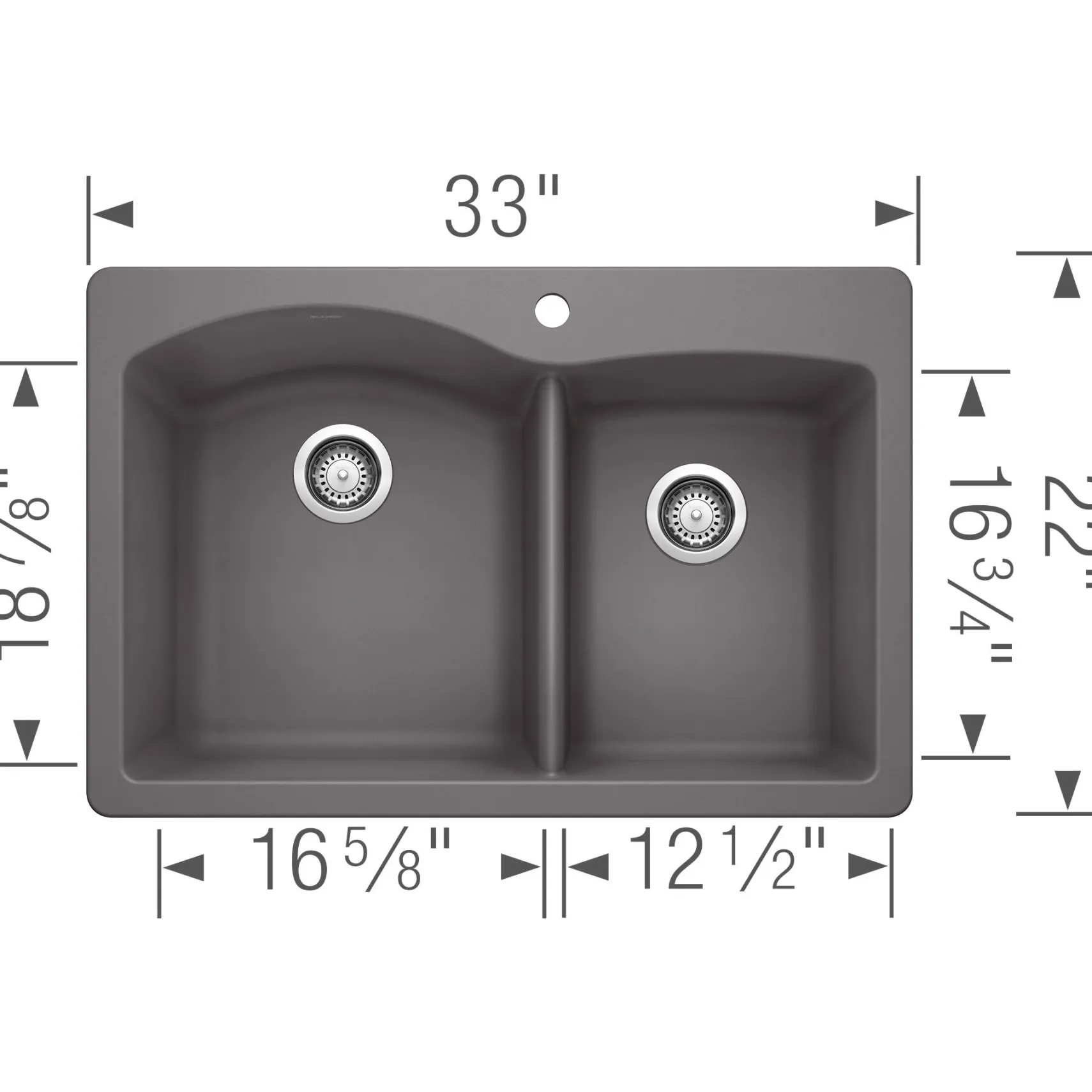 Blanco Diamond 33" Dual Mount Granite Composite Kitchen Sink, Silgranit, 60/40 Double Bowl, Cinder, 441465