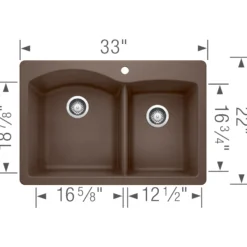 Blanco Diamond 33" Dual Mount Granite Composite Kitchen Sink, Silgranit, 60/40 Double Bowl, Cafe, 440213