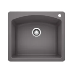 Blanco Diamond 25" Dual Mount Granite Composite Kitchen Sink, Silgranit, Cinder, 441463