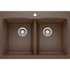 Blanco Diamond 33" Dual Mount Granite Composite Kitchen Sink, Silgranit, 50/50 Double Bowl, Cafe, 440218