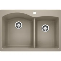 Blanco Diamond 33" Dual Mount Granite Composite Kitchen Sink, Silgranit, 60/40 Double Bowl, Truffle, 441283
