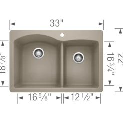 Blanco Diamond 33" Dual Mount Granite Composite Kitchen Sink, Silgranit, 60/40 Double Bowl, Truffle, 441283