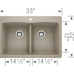 Blanco Diamond 33" Dual Mount Granite Composite Kitchen Sink, Silgranit, 50/50 Double Bowl, Truffle, 441285