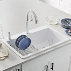 Blanco Diamond 34" Dual Mount Granite Composite Kitchen Sink, Silgranit, White, 440195