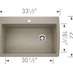 Blanco Diamond 34" Dual Mount Granite Composite Kitchen Sink, Silgranit, Truffle, 441287