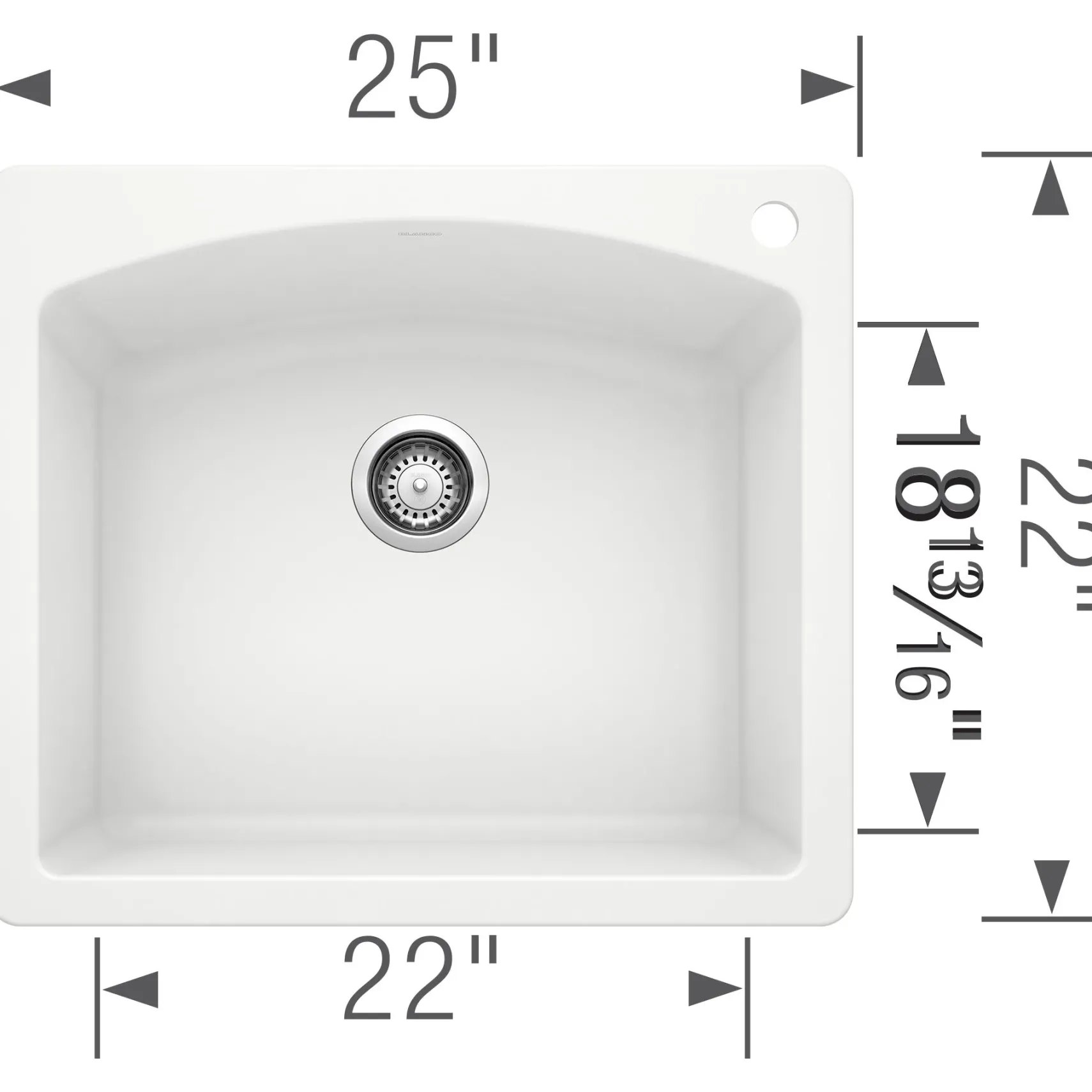 Blanco Diamond 25" Dual Mount Granite Composite Kitchen Sink, Silgranit, White, 440211