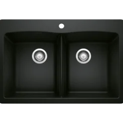 Blanco Diamond 33" Dual Mount Granite Composite Kitchen Sink, Silgranit, 50/50 Double Bowl, Coal Black, 442912