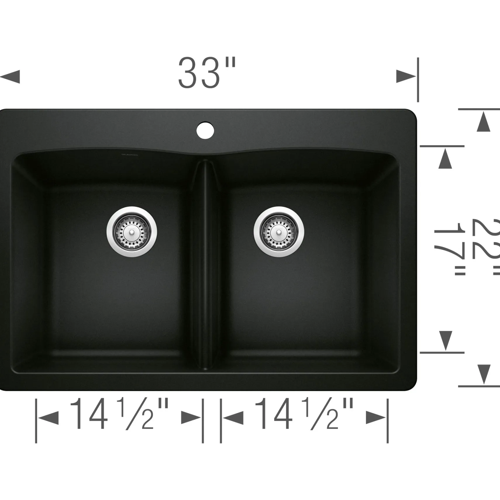 Blanco Diamond 33" Dual Mount Granite Composite Kitchen Sink, Silgranit, 50/50 Double Bowl, Coal Black, 442912