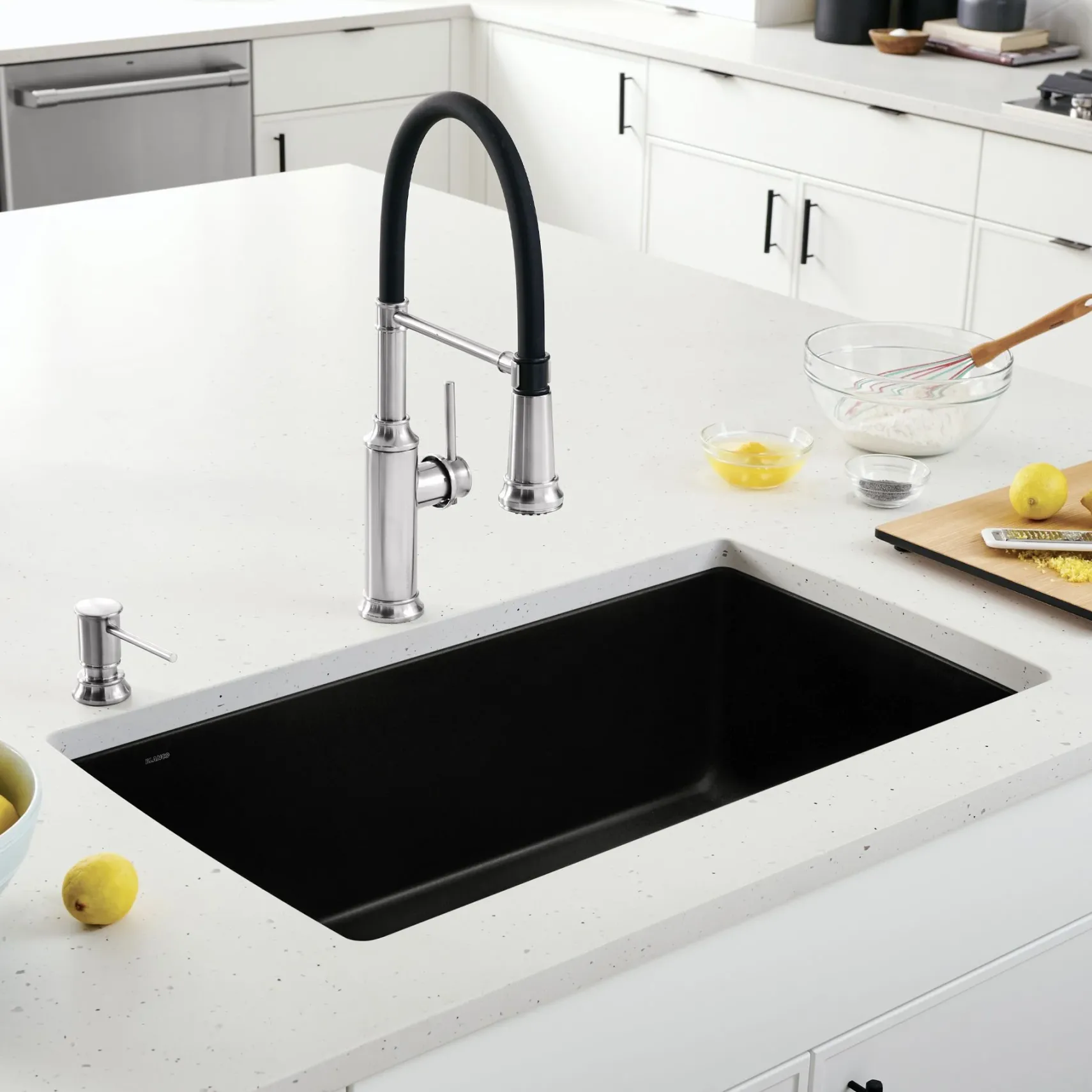 Blanco Diamond 34" Dual Mount Granite Composite Kitchen Sink, Silgranit, Coal Black, 442917