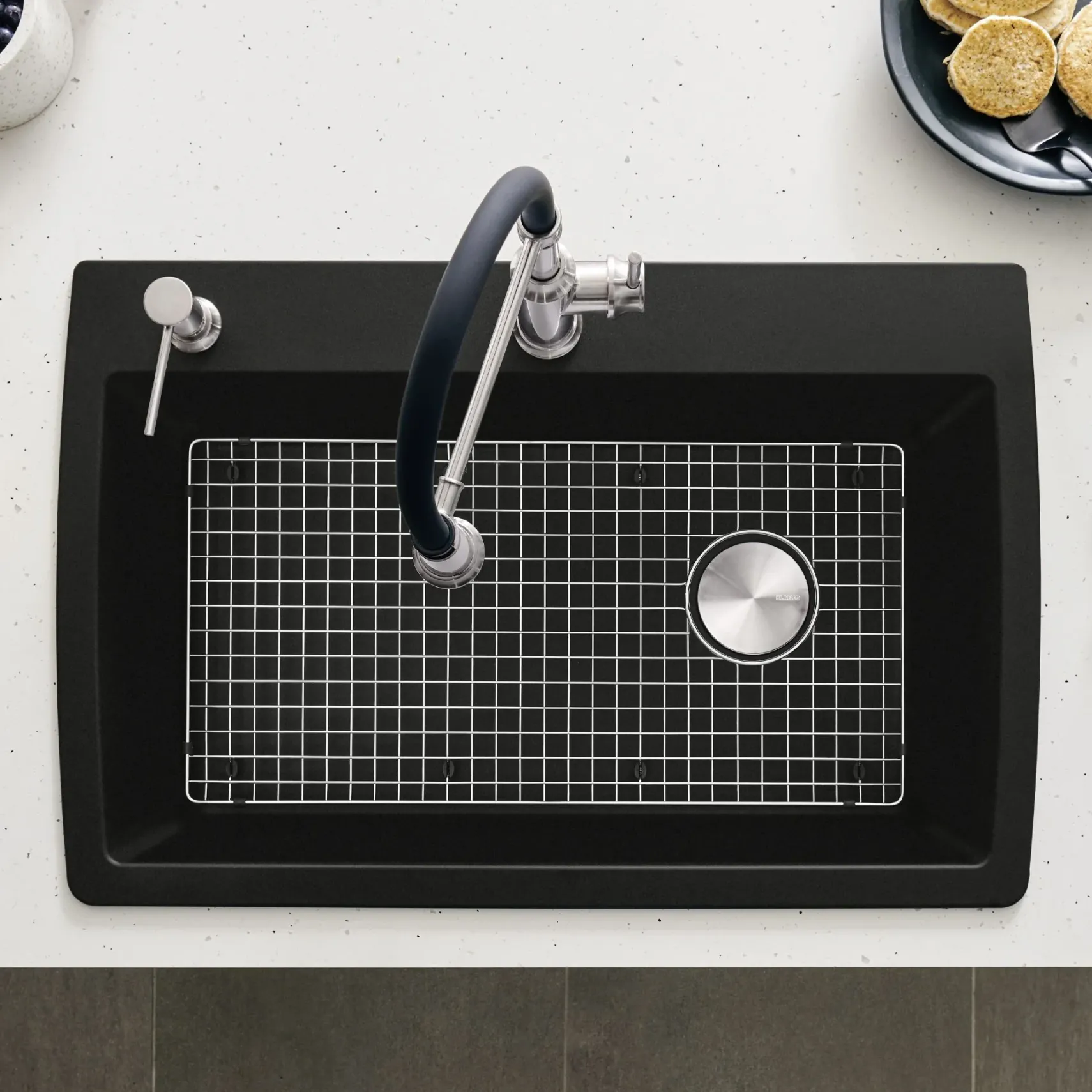 Blanco Diamond 34" Dual Mount Granite Composite Kitchen Sink, Silgranit, Coal Black, 442917
