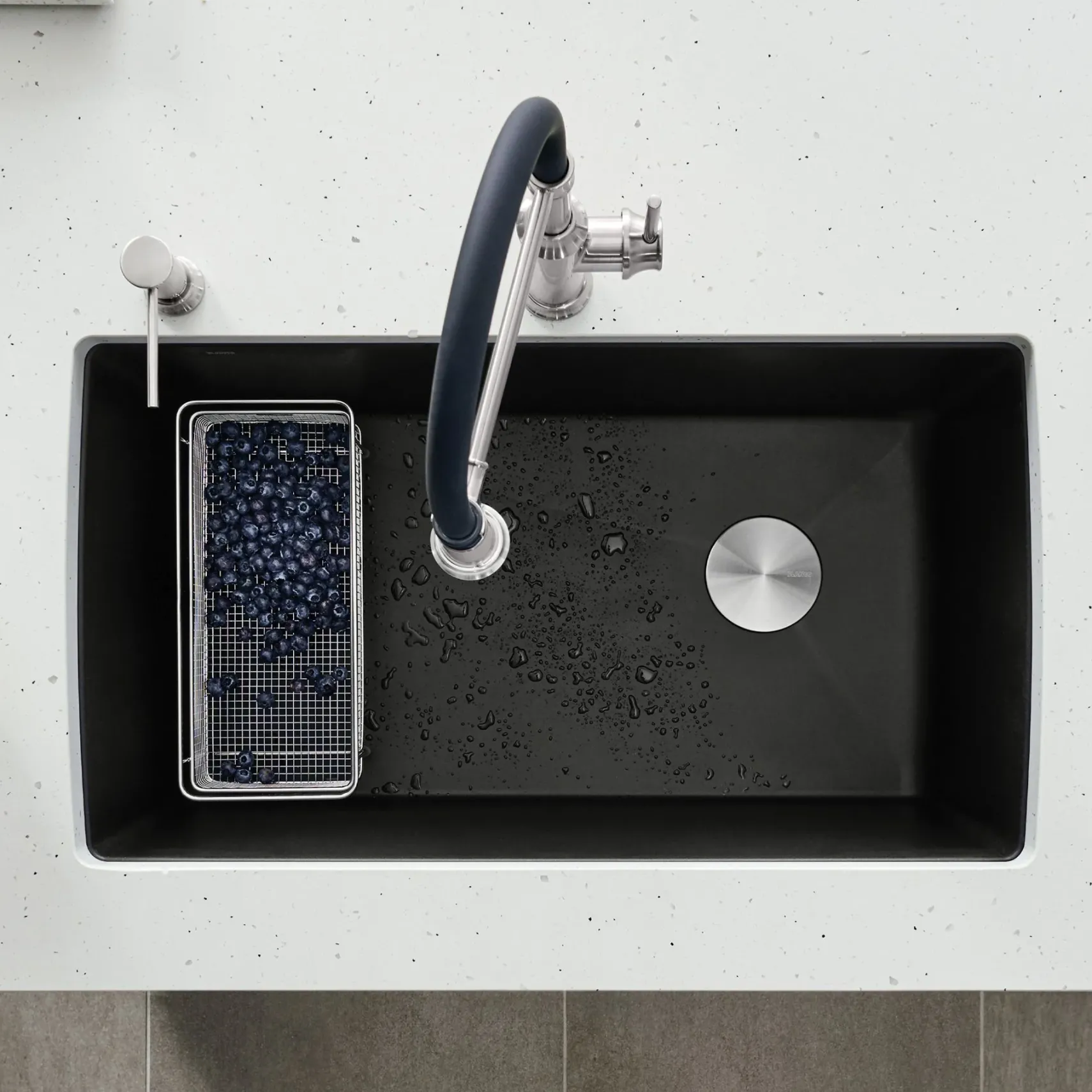 Blanco Diamond 34" Dual Mount Granite Composite Kitchen Sink, Silgranit, Coal Black, 442917