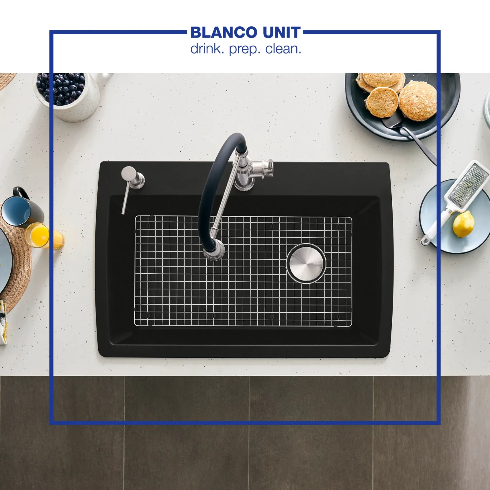 Blanco Diamond 34" Dual Mount Granite Composite Kitchen Sink, Silgranit, Coal Black, 442917
