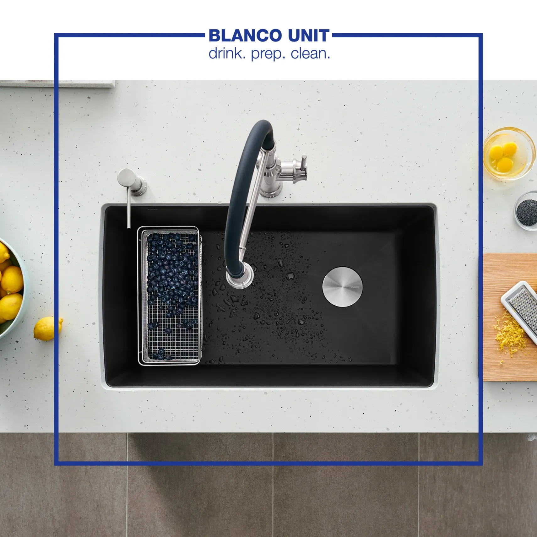 Blanco Diamond 34" Dual Mount Granite Composite Kitchen Sink, Silgranit, Coal Black, 442917