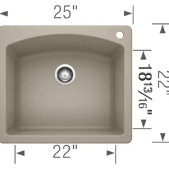 Blanco Diamond 25" Dual Mount Granite Composite Kitchen Sink, Silgranit, Truffle, 441280