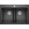 Blanco Diamond 33" Dual Mount Granite Composite Kitchen Sink, Silgranit, 50/50 Double Bowl, Anthracite, 440220