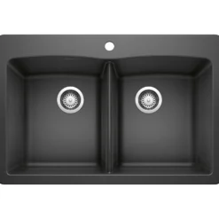 Blanco Diamond 33" Dual Mount Granite Composite Kitchen Sink, Silgranit, 50/50 Double Bowl, Anthracite, 440220