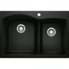 Blanco Diamond 33" Dual Mount Granite Composite Kitchen Sink, Silgranit, 60/40 Double Bowl, Coal Black, 442908