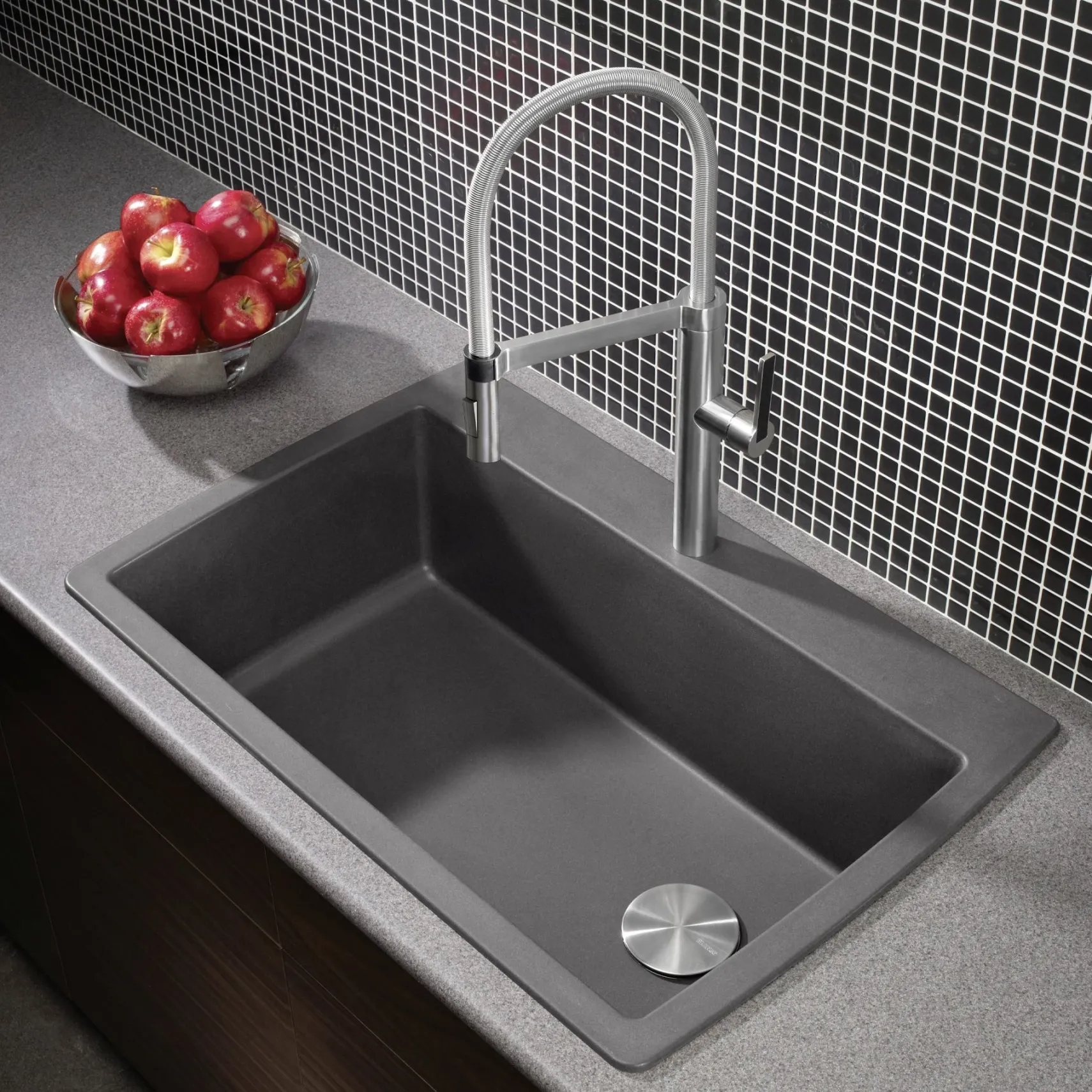 Blanco Diamond 34" Dual Mount Granite Composite Kitchen Sink, Silgranit, Cinder, 441467