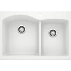 Blanco Diamond 33" Dual Mount Granite Composite Kitchen Sink, Silgranit, 60/40 Double Bowl, White, 440216