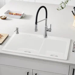 Blanco Diamond 33" Dual Mount Granite Composite Kitchen Sink, Silgranit, 60/40 Double Bowl, White, 440216