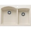 Blanco Diamond 33" Dual Mount Silgranit Kitchen Sink, 60/40 Double Bowl, Soft White, 1 Faucet Hole, 443063