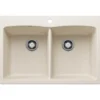 Blanco Diamond 33" Dual Mount Silgranit Kitchen Sink, 50/50 Double Bowl, Soft White, 1 Faucet Hole, 443067