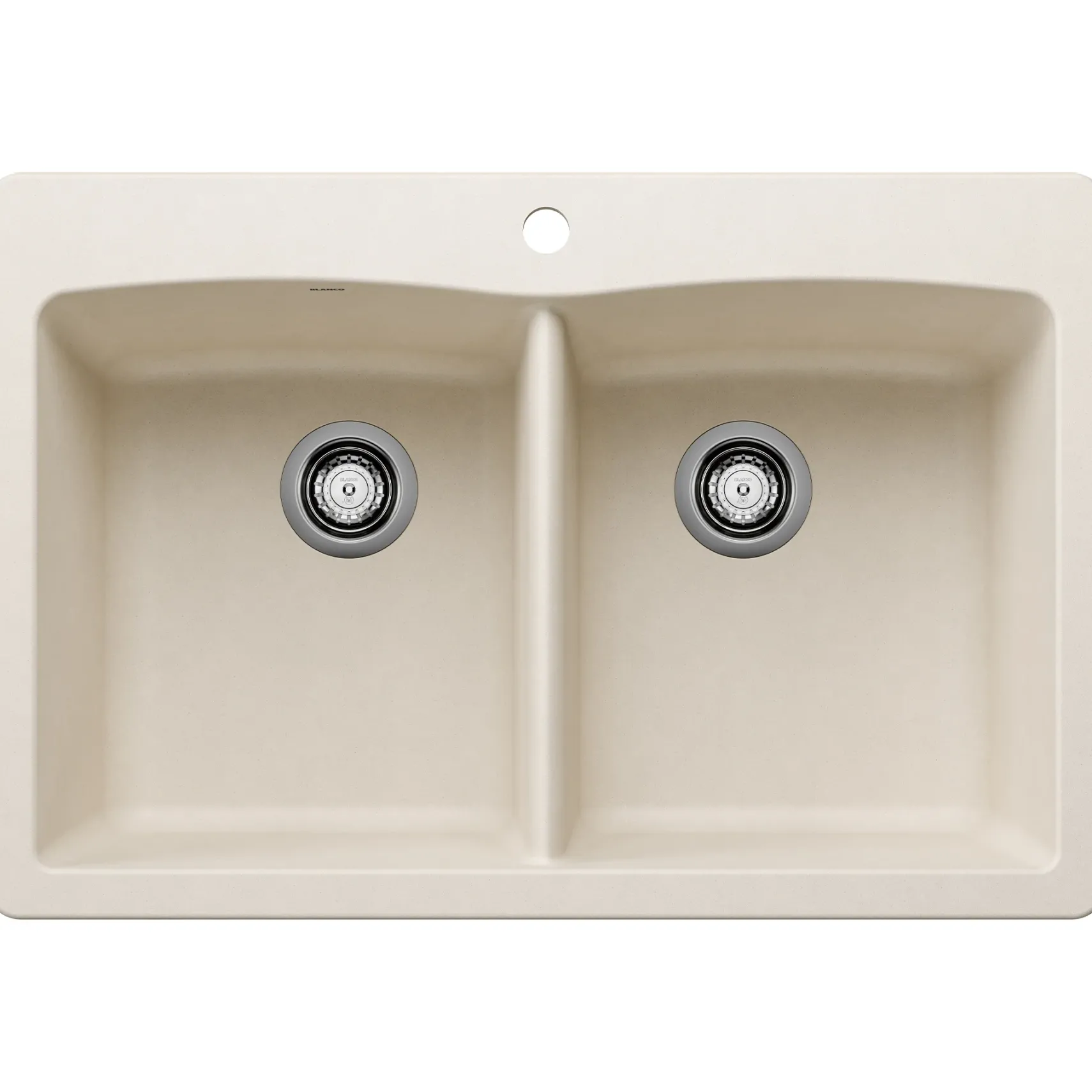 Blanco Diamond 33" Dual Mount Silgranit Kitchen Sink, 50/50 Double Bowl, Soft White, 1 Faucet Hole, 443067