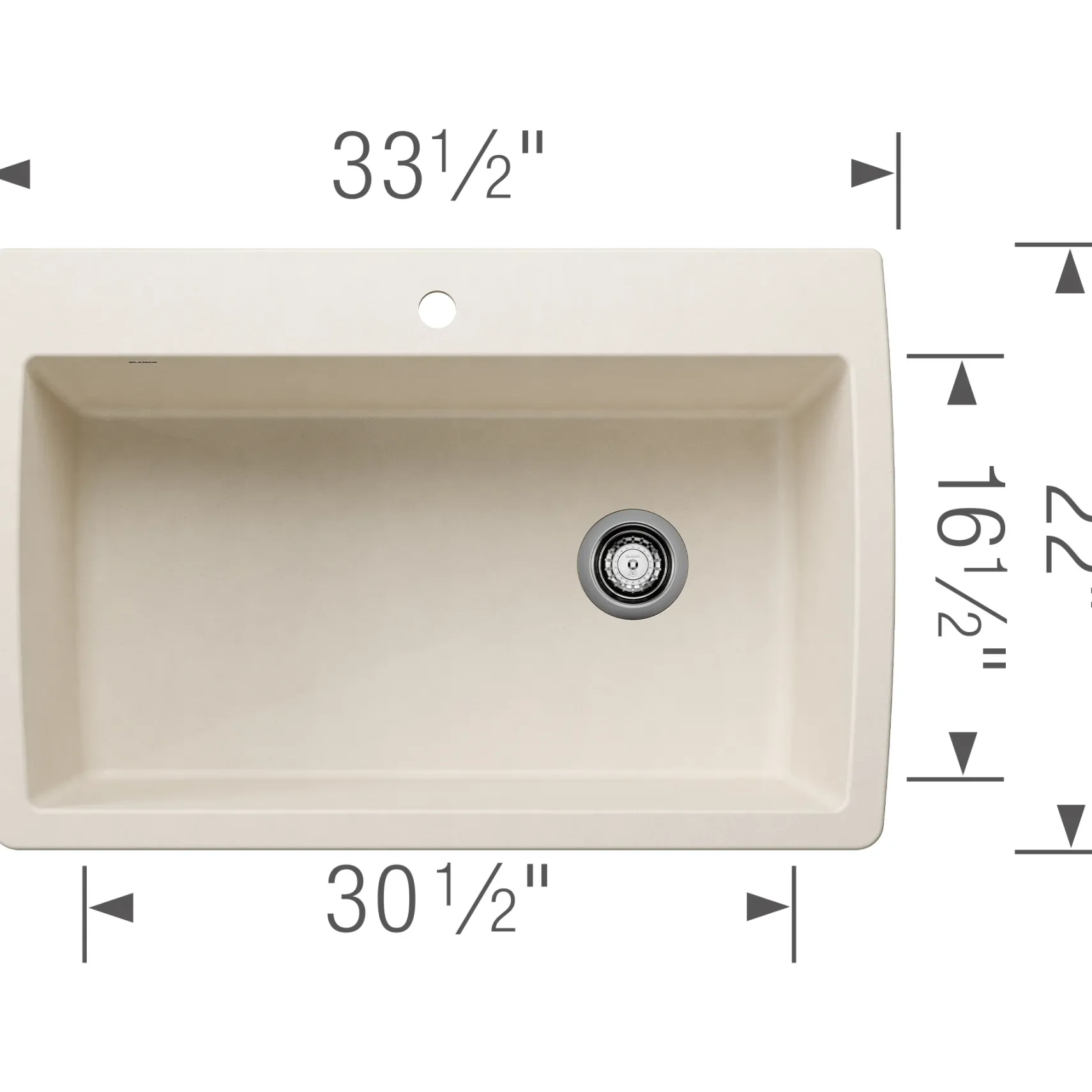 Blanco Diamond 34" Dual Mount Silgranit Kitchen Sink, Soft White, 1 Faucet Hole, 443072