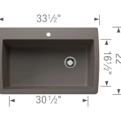 Blanco Diamond 34" Dual Mount Silgranit Kitchen Sink, Volcano Gray, 1 Faucet Hole, 443109