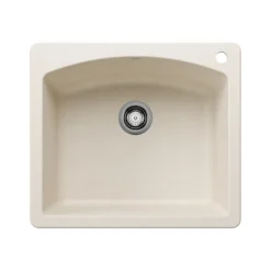 Blanco Diamond 25" Dual Mount Silgranit Kitchen Sink, Soft White, 1 Faucet Hole, 443060