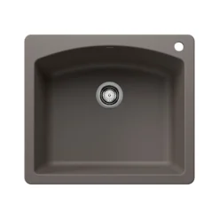 Blanco Diamond 25" Dual Mount Silgranit Kitchen Sink, Volcano Gray, 1 Faucet Hole, 443097